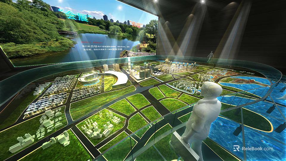 Urban Planning Model Display With Park View Glass Platform And Observer Figure 3d model 