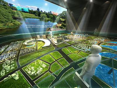 Urban Planning Model Display With Park View Glass Platform And Observer Figure 3d model
