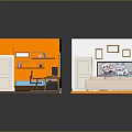 Miniature Bedroom And Living Room Models With Bed Desk Computer Sofa TV Coffee Table