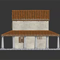 Classical Two Story Building With Red Tiled Roof White Walls And Columns