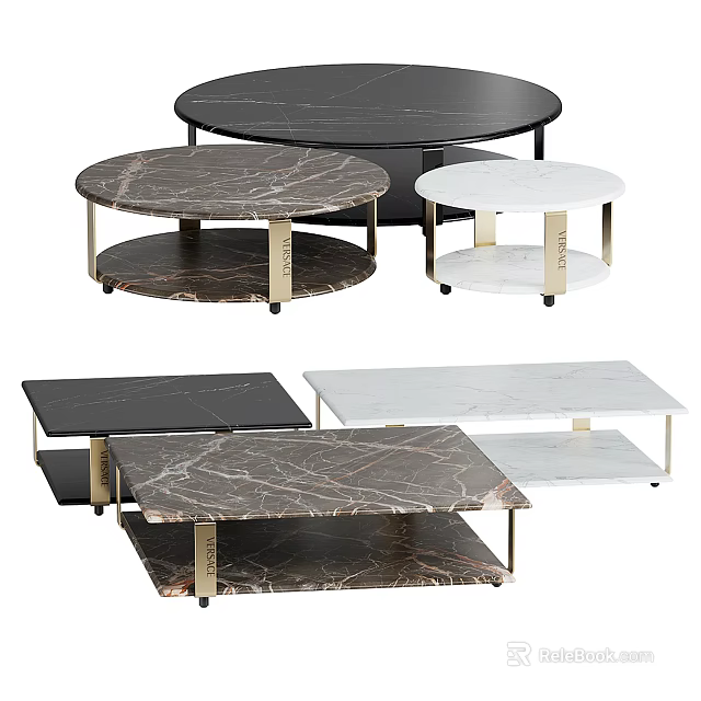 Modern Coffee Tables With Marble Tops Metal Legs Round Rectangular Designs Black White 3d model 