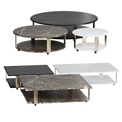 Modern Coffee Tables With Marble Tops Metal Legs Round Rectangular Designs Black White 3d model