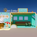 Colorful Ice Cream Stand With Light Blue Orange Decor And String Lights