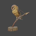 Game Movie Character Stuffed Owl Perched On Wooden Stump With Gray Background