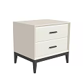 Modern White Bedside Table with Two Drawers Black Handles and Legs 3d model