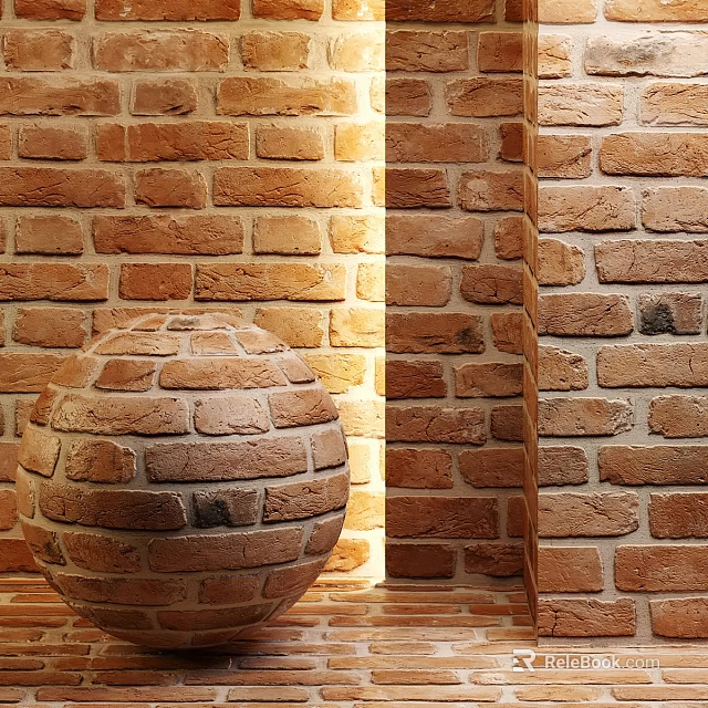 Decorative Spherical Red Brick Component With Textured Surface Against Brick Wall 3d model
