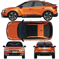 Orange Citroen C4 Car Front And Rear Views 3d model