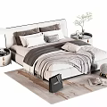 Modern Double Bed Bedroom Interior With Soft Pillows Comforter Bedside Tables And Decorative Plant