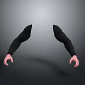 Human Arms With Black Long Sleeves And Pink Hands On Gray Background