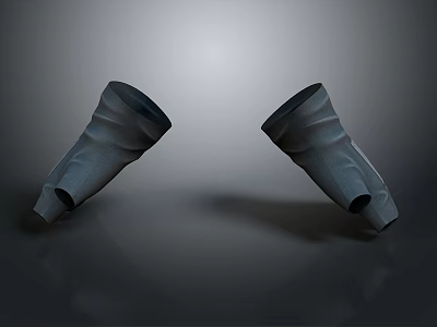 Gray Curved Symmetrical Industrial Pipes Display on Reflective Dark Background 3d model