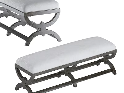 Elegant Curved Dark Wooden Sofa Bench With Soft White Upholstered Cushion For Living Room Use 3d model
