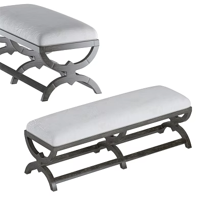 Elegant Curved Dark Wooden Sofa Bench With Soft White Upholstered Cushion For Living Room Use 3d model