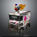 White Ice Cream Truck With Clown Head Flame Pink Polka Dots And Ice Cream Design