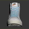 Nike White High Top Sneakers With Light Blue Laces Orange Logo And White Sole