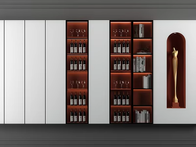 Modern Luxury Wine Cabinet With Multi Tiered Shelves Wine Bottles Glasses And Warm Lighting 3d model