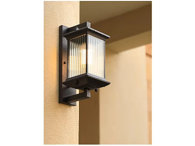 Outdoor Black Wall Sconce With Glass Grilles And Warm Light For Exterior Wall 3d model