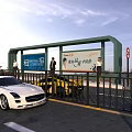 Urban Bus Station With Green Shelter Billboards White Sports Car And Bicycles