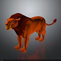 Detailed Red 3D Lion Character Standing On Shiny Black Background Surface 3d model