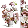Beautiful Pink And White Floral Arrangement In White Ceramic Vase With Roses And Peonies