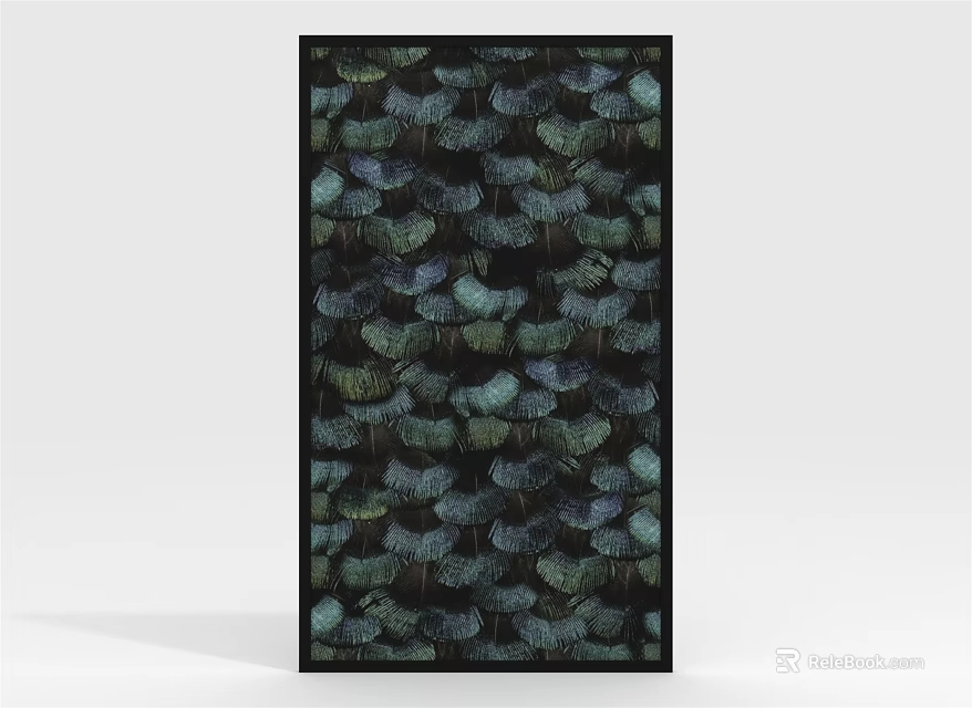 Modern Abstract Decorative Painting With Dark Background And Green Blue Leaf Patterns 3d model 