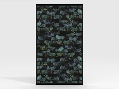 Modern Abstract Decorative Painting With Dark Background And Green Blue Leaf Patterns 3d model