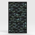 Modern Abstract Decorative Painting With Dark Background And Green Blue Leaf Patterns
