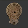 Intricate Terracotta Winged Horse Carving On Circular Ancient Vessel With Handle