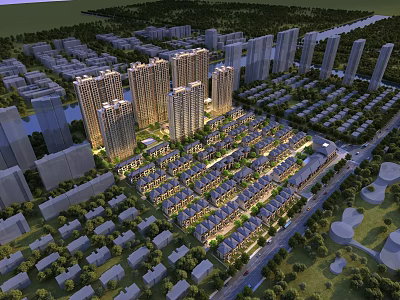 Bird's Eye View Planning High Rise Residential And Low Rise Buildings With Green Spaces Roads 3d model