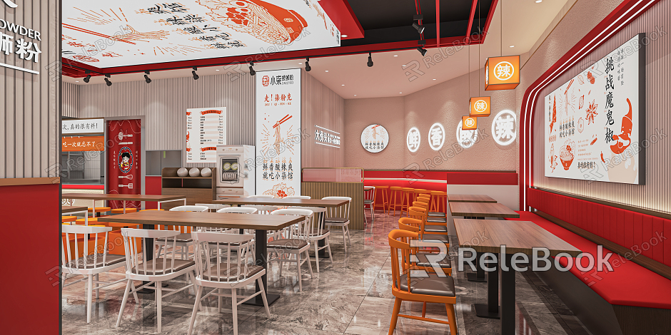 Modern noodle shop rice noodle shop catering snack shop fast food shop noodle shop breakfast shop deck table and chairs model