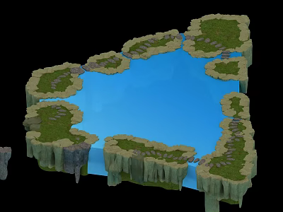 3D Rendered Pond Scene With Blue Water Green Grass And Rocky Edges 3d model