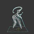 Red Horned Tailed Woman Standing With Weapon In Silhouette On Red Base And Gray Background