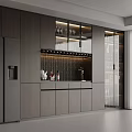 Modern Full Wall Sideboard Cabinet With Built In Refrigerator And Luxury Illuminated Wine Storage Design