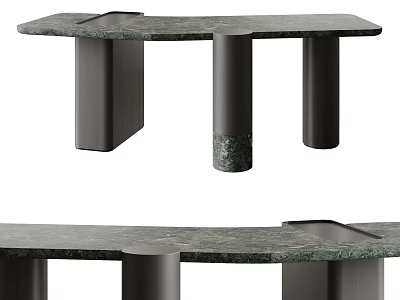 Modern Minimalist Desk With Green Marble Top And Cylindrical Metal Legs 3d model
