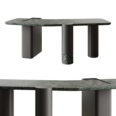 Modern Minimalist Desk With Green Marble Top And Cylindrical Metal Legs 3d model