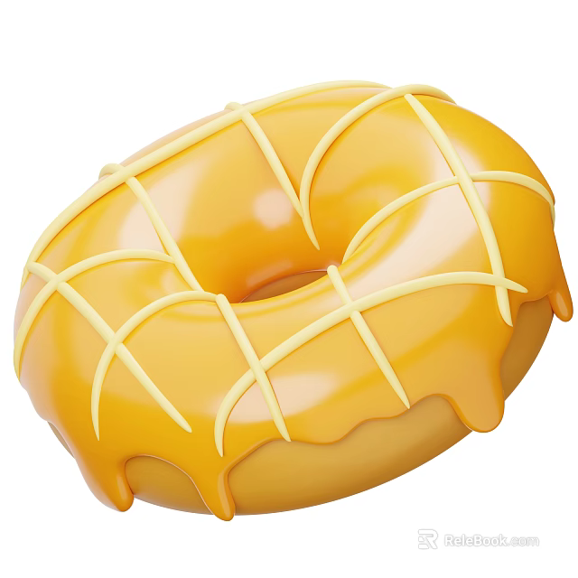Yellow Donut With Drippy Glaze And Cross Pattern Sweet Pastry Treat 3d model 