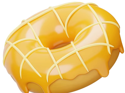 Yellow Donut With Drippy Glaze And Cross Pattern Sweet Pastry Treat 3d model