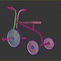 Kids Red Tricycle With Wooden Seat Three Wheels And Red Handlebars For Play
