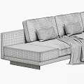 Modern Grey Sectional Sofa With Soft Pillows Throw Blanket And Wooden Armrest 3d model