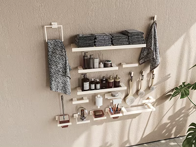Modern Bathroom Wall Mounted Shelf With Towels And Toiletries Storage Organizer 3d model