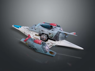 Sci Fi Spaceship Model With Gray Body Red Details And Wing Structure 3d model