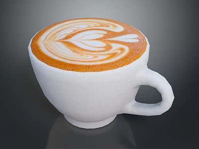 White Coffee Cup With Beautiful Latte Art Design And Smooth Ceramic Surface 3d model