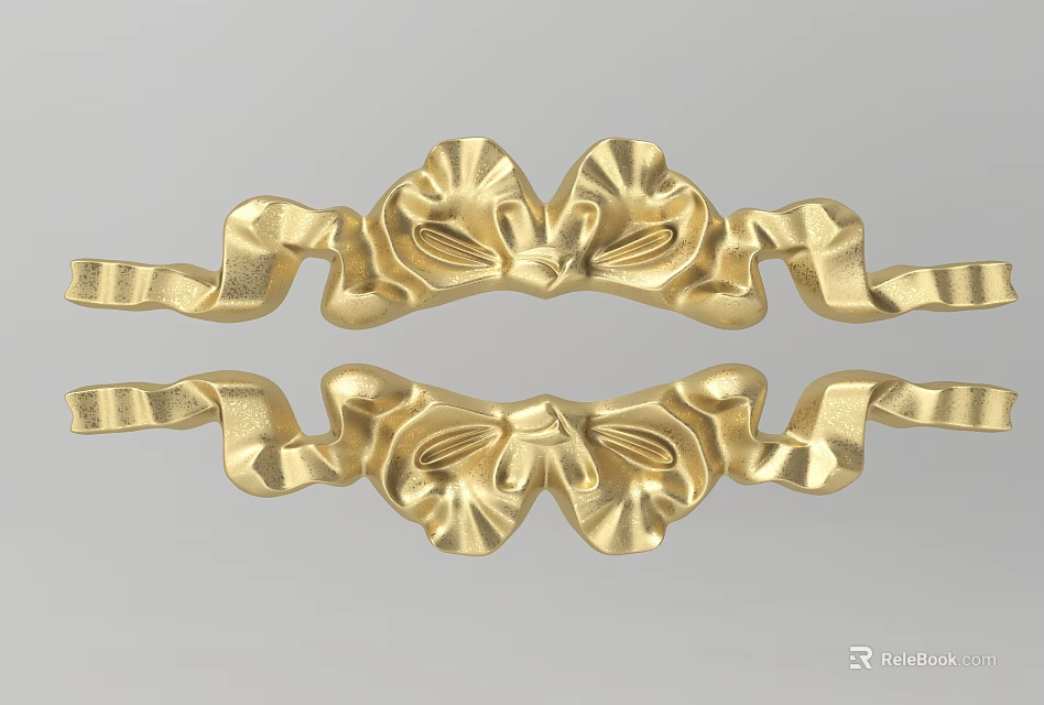 Exquisite Golden Bow Shaped Carved Decorative Metal Ornament Pair For Interior Design 3d model 