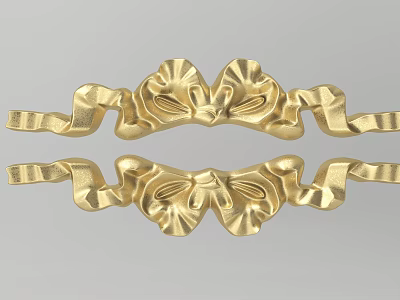 Exquisite Golden Bow Shaped Carved Decorative Metal Ornament Pair For Interior Design 3d model