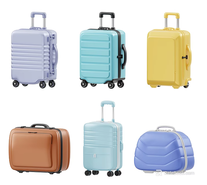Colorful Hard Shell Luggage Collection With Various Hues And Rolling Wheels 3d model 