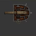 Antique Brass Cannon Weapon With Wooden Carriage And Rustic Vintage Design