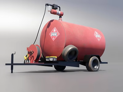 Portable Red Industrial Liquid Storage Tank Trailer Equipment With Wheels And Hose 3d model