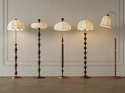 Stylish Floor Lamps With Various Designs White Lampshades And Different Pole Styles 3d model