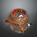 Sparkling Golden Inlaid Container Filled With Colorful Gemstones And Scattered Gems