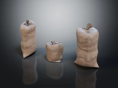 Burlap Storage Sacks In Various Sizes With Tied Tops For Household Use 3d model