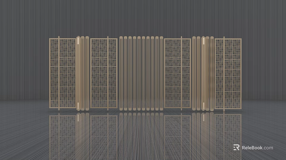 Modern Interior Room Divider With Metal Grid Panels And Vertical Lines 3d model 